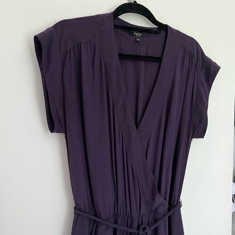 Babaton short sleeve pants silk romper size large tie waist